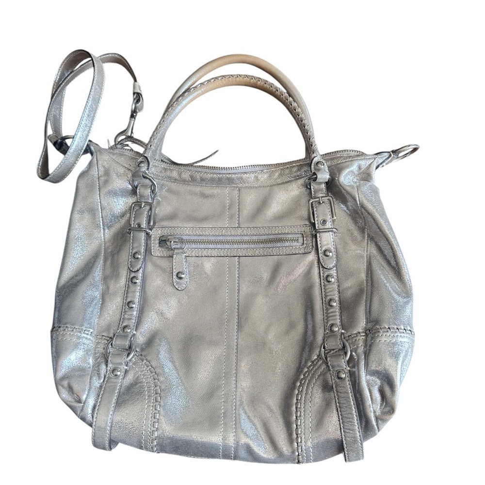 Coach Alexandra hobo bag in a metallic silver leather finish. - Picture 4 of 7